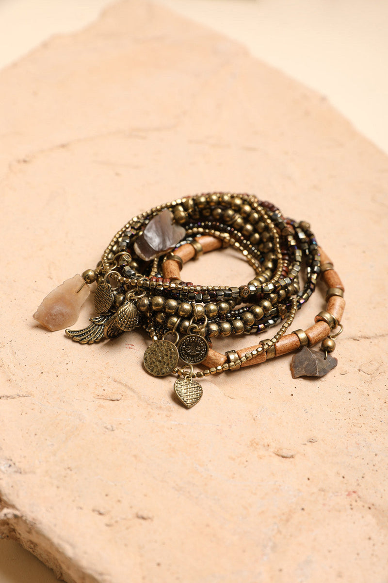 Boho Stone & Bead Stack Bracelet Jewelry