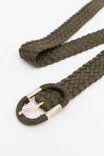 Braided Suede Accent Oval Buckle Belt Belts One Size / Olive