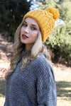 Cable Knit Pom Beanie Hats & Hair Mustard