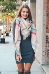 Flannel Frayed Edge Blanket Scarf Scarves Light Pink