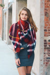Flannel Frayed Edge Blanket Scarf Scarves Red Navy White
