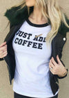 JUST ADD COFFEE Unisex Ringer Tee, Coffee T-shirt, Coffee Lover, Coffee Humour, Coffee Shirt, Coffee Tee