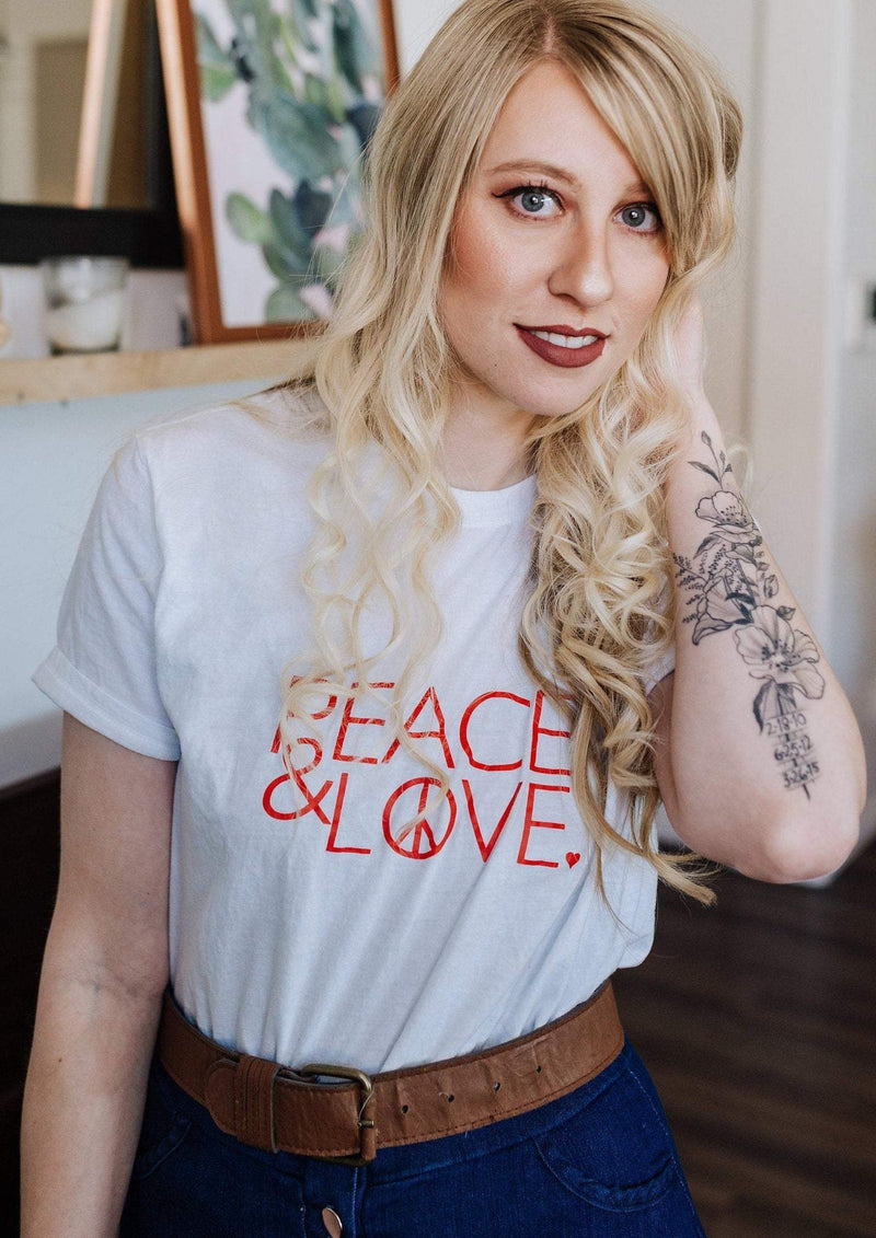PEACE & LOVE Tee, Red Ink, Peace Tee, Love Tee, Peace and Love, Valentine's Day Tshirts, Heart Shirts, Peace and Love, Love Tshirts