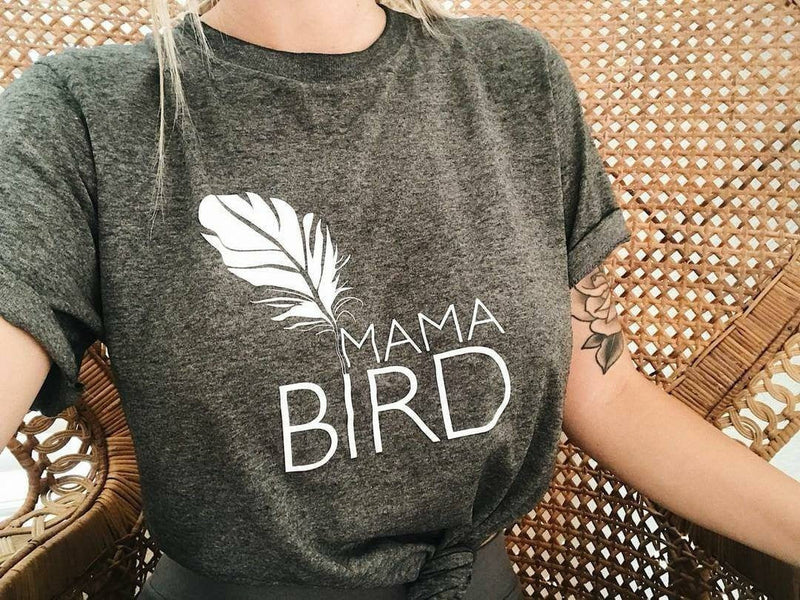 MAMA BIRD, Gray Mama Bird Tee, Mama Bird Tshirt, Mama Bird Tshirts, Mom Tee, Mama Bird Shirt, Mama Bird Tshirt, Mama Bird Tee
