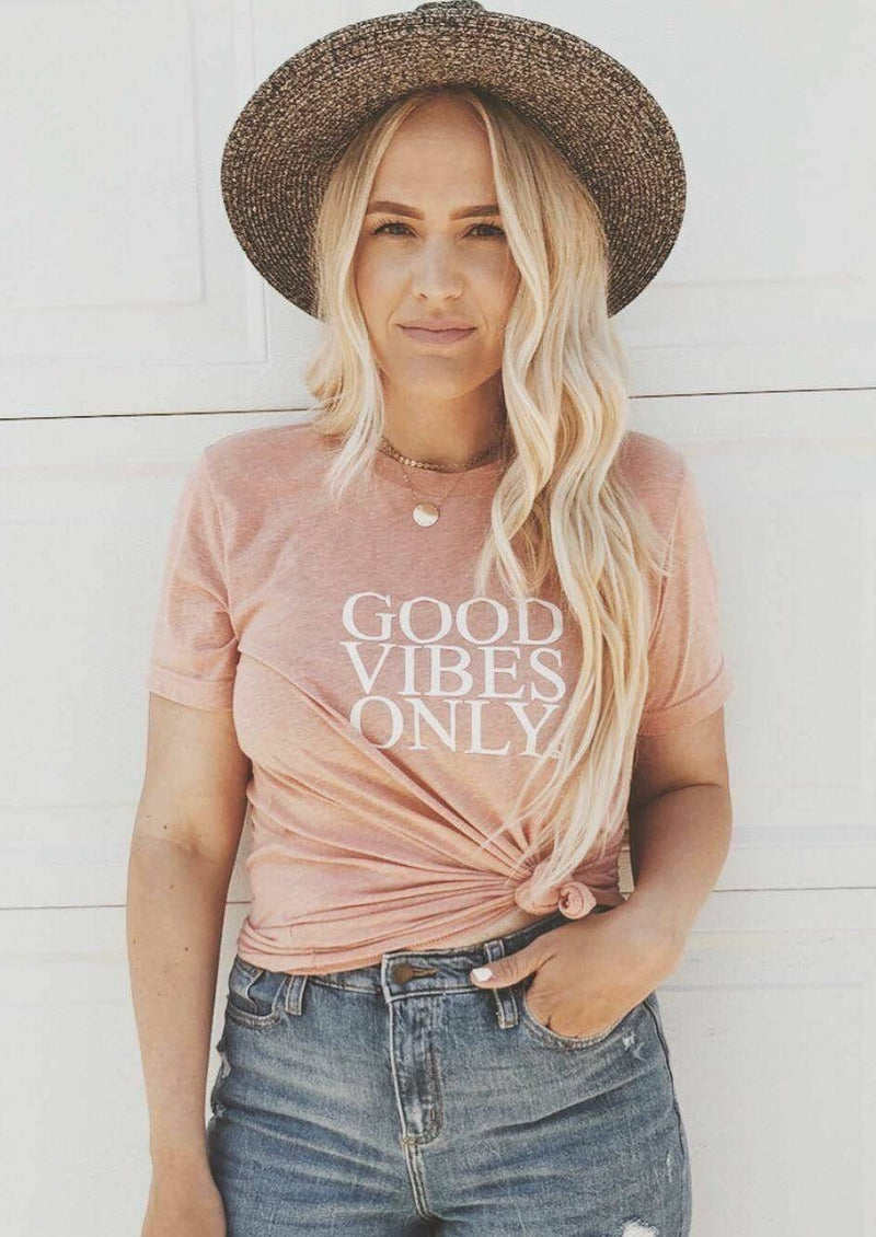 GOOD VIBES ONLY, Peach Tee, Good Vibes Only Tee, Good Vibes Shirt, Good Vibes Only Top, Good Vibes Tshirt, Good Vibes Tees, Good Vibes Only