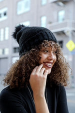 Pom Beanie with Faux Sherpa Lining Hats & Hair Black