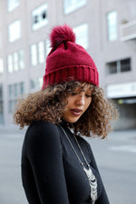 Pom Beanie with Faux Sherpa Lining Hats & Hair Burgundy