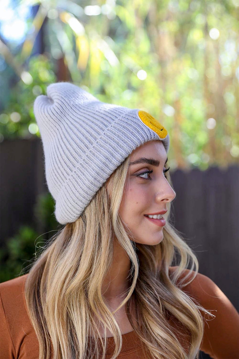 Smiley Face Ribbed Beanie Beanies