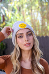 Smiley Face Ribbed Beanie Beanies Gray
