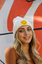 Smiley Face Ribbed Beanie Beanies Ivory