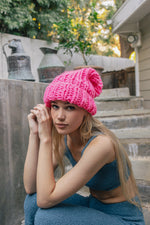 Soft Chunky Cable Knit Beanie Beanies Pink
