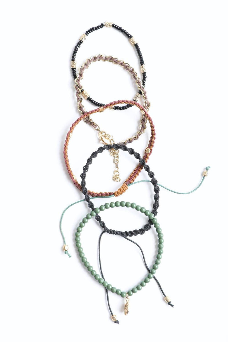 Stackable Bead & Woven Cord Bracelet Jewelry
