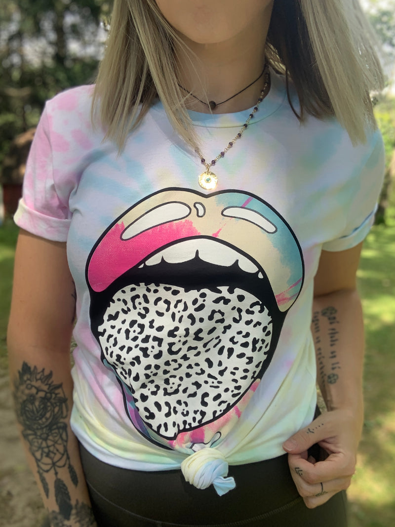 Tie Dye Leopard Lips Tee