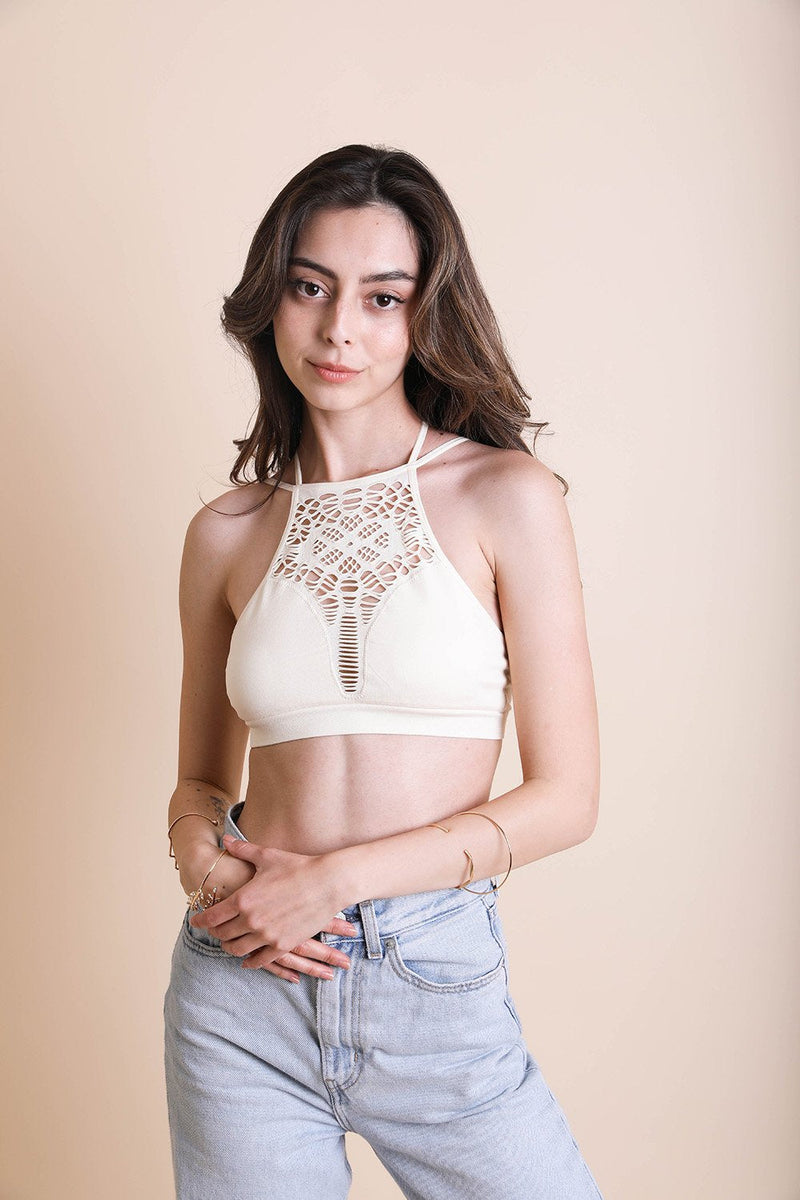 Floral Cutout Seamless High Neck XS/S / Ivory