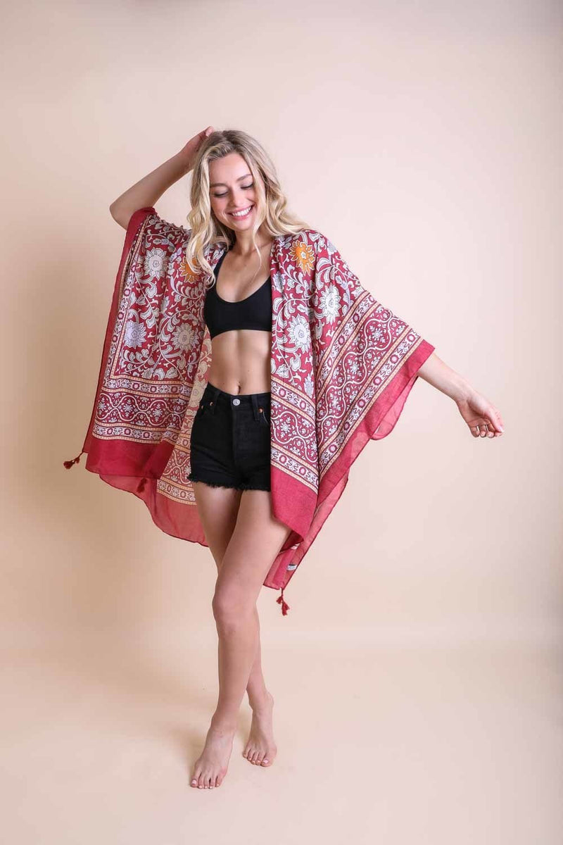 Moroccan Touch Tapestry Kimono One Size / Red
